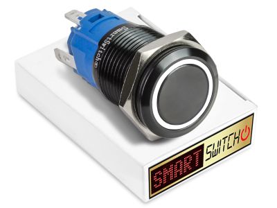 22mm Black Aluminium ANGEL EYE HALO Momentary LED Switch 12V/3A (19mm Hole) - WHITE