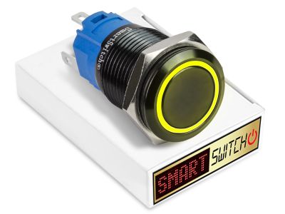 19mm Black Aluminium ANGEL EYE HALO Momentary LED Switch 12V/3A (16mm Hole) - YELLOW