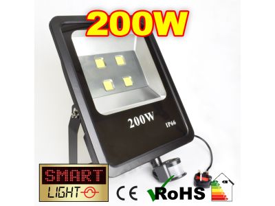 Flat Cool White LED Flood Light + PIR - 200W