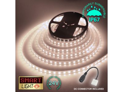 60 LED/M 24V SMD 5050 WARM WHITE LED Strip IP67 (White PCB)