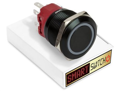 25mm 2NO2NC Black Aluminium ANGEL EYE HALO Momentary LED Switch 12V/3A (22mm Hole) - WHITE