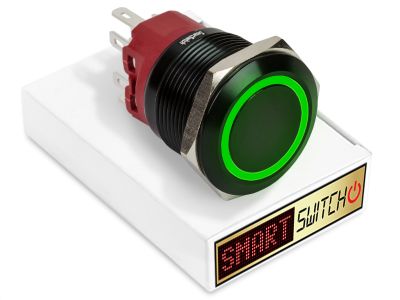 25mm 2NO2NC Black Aluminium ANGEL EYE HALO Latching LED Switch 12V/3A (22mm Hole) - GREEN