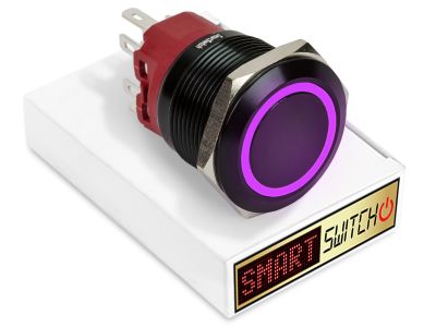 25mm 2NO2NC Black Aluminium ANGEL EYE HALO Momentary LED Switch 12V/3A (22mm Hole) - PURPLE