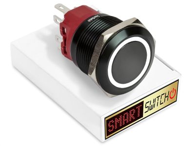 25mm 2NO2NC Black Aluminium ANGEL EYE HALO Momentary LED Switch 12V/3A (22mm Hole) - WHITE