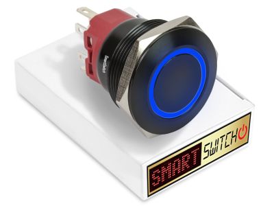 28mm 2NO2NC Black Aluminium ANGEL EYE HALO Latching LED Switch 12V/3A (25mm Hole) - BLUE