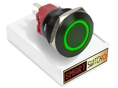 28mm 2NO2NC Black Aluminium ANGEL EYE HALO Latching LED Switch 12V/3A (25mm Hole) - GREEN