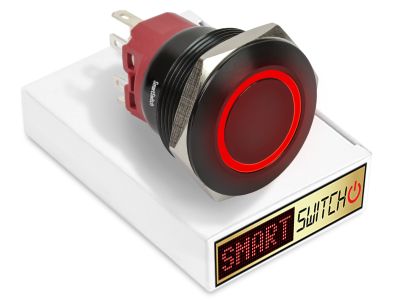 28mm 2NO2NC Black Aluminium ANGEL EYE HALO Latching LED Switch 12V/3A (25mm Hole) - RED