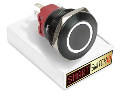 28mm 2NO2NC Black Aluminium ANGEL EYE HALO Momentary LED Switch 12V/3A (25mm Hole) - WHITE