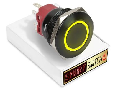 28mm 2NO2NC Black Aluminium ANGEL EYE HALO Momentary LED Switch 12V/3A (25mm Hole) - YELLOW