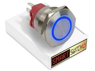28mm 2NO2NC Stainless Steel ANGEL EYE HALO Latching LED Switch 12V/3A (25mm Hole) - BLUE