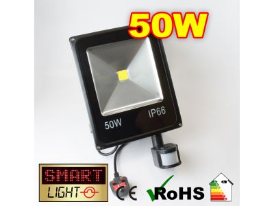 Flat Cool White LED Flood Light + PIR - 50W