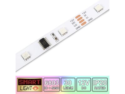 30 LED/M 6803 IC / SMD 5050 RGB Addressable LED Strip IP20 (White PCB)