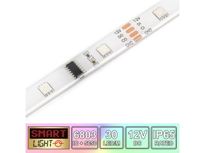 30 LED/M 6803 IC / SMD 5050 RGB Addressable LED Strip IP65 (White PCB)