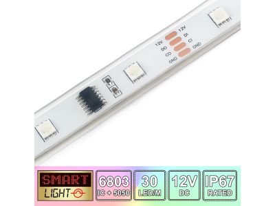 30 LED/M 6803 IC / SMD 5050 RGB Addressable LED Strip IP67 (White PCB)