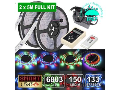 10M (2x5M) 6803 Dream Colour RGB LED Light Strip Tape+Remote+UK Plug 12V/IP67