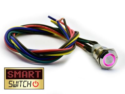 5 x SmartSwitch HALO LED Chrome Latching Pigtailed 19mm 12V/3A Illuminated Round Switch - PURPLE