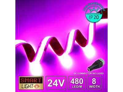 24V Premium Pink COB LED Strip (480 LED / 10w / 11-1800mcd per meter)