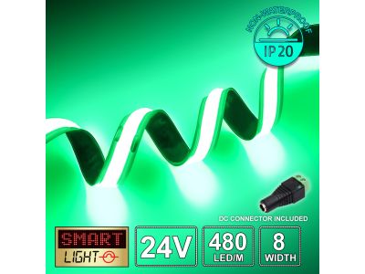 24V Premium Green COB LED Strip (480 LED / 10w / 11-1800mcd per meter)