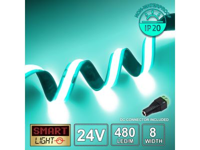 24V Premium Ice Blue COB LED Strip (480 LED / 10w / 11-1800mcd per meter)