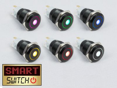SmartSwitch 19mm 12v DOT LED Black Momentary Illuminated Switch