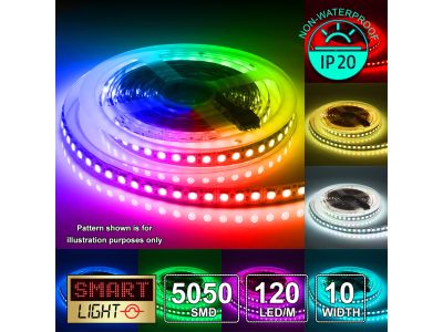12V/5M SMD 5050 IP20 Non-Waterproof 10mm LED Strip 600 LED (120LED/M) - RGB