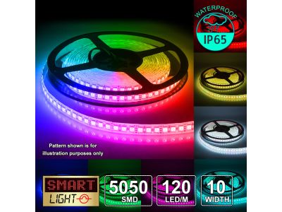 12V/5M SMD 5050 IP65 Waterproof 10mm LED Strip 600 LED (120LED/M) - RGB