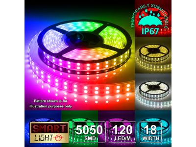 12V/5M SMD 5050 IP67 Sealed Waterproof Double Row 16mm Strip 600 LED (120LED/M) - RGB