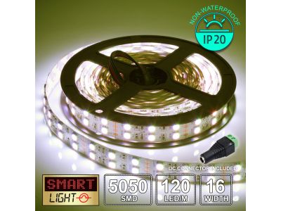 12V/5M SMD 5050 IP20 Non-Waterproof Double Row 16mm Strip 600 LED (120LED/M) - WARM WHITE