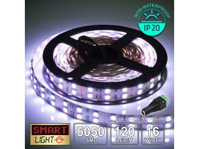 12V/5M SMD 5050 IP20 Non-Waterproof Double Row 16mm Strip 600 LED (120LED/M) - COOL WHITE