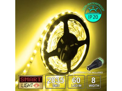 60 LED/M 12V SMD 2835 YELLOW LED Strip IP20 (White PCB)