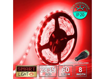 60 LED/M 12V SMD 2835 RED LED Strip IP20 (White PCB)