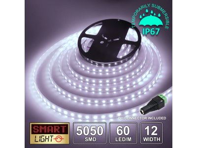 60 LED/M 12V SMD 5050 COOL WHITE LED Strip IP67 (White PCB)