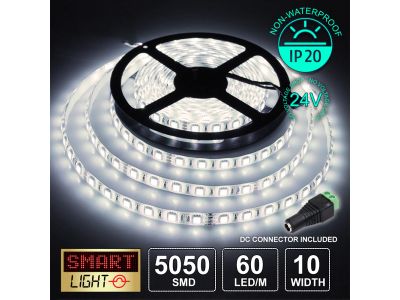 60 LED/M 24V SMD 5050 WARM WHITE LED Strip IP20 (White PCB)