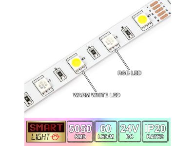 60 LED/M 24V SMD 5050 RGB + WARM WHITE LED Strip IP20 (White PCB)