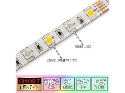60 LED/M 24V SMD 5050 RGB + COOL WHITE LED Strip IP65 (White PCB)
