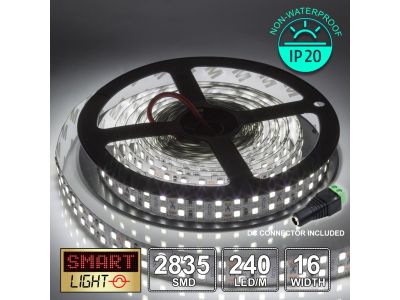 12V/5M SMD 2835 IP20 Non-Waterproof Double Row 16mm Strip 1200 LED (240LED/M) - COOL WHITE