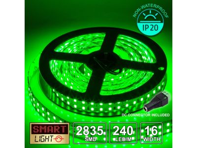 12V/5M SMD 2835 IP20 Non-Waterproof Double Row 16mm Strip 1200 LED (240LED/M) - GREEN