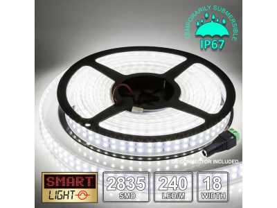 12V/5M SMD 2835 IP67 Sealed Waterproof Double Row 18mm Strip 1200 LED (240LED/M) - COOL WHITE