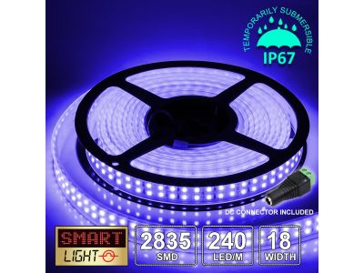 12V/5M SMD 2835 IP67 Sealed Waterproof Double Row 18mm Strip 1200 LED (240LED/M) - BLUE