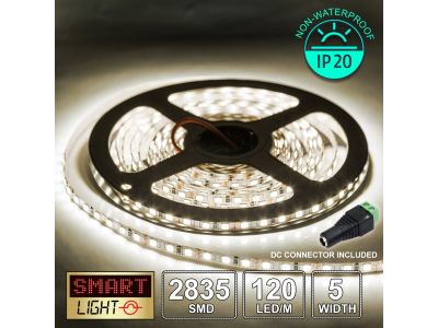 12V/5M SMD 2835 5MM IP20 Non-Waterproof Thin 5mm Strip 600 LED (120LED/M) - WARM WHITE