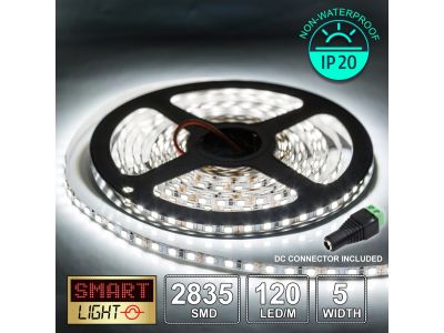 12V/5M SMD 2835 5MM IP20 Non-Waterproof Thin 5mm Strip 600 LED (120LED/M) - COOL WHITE