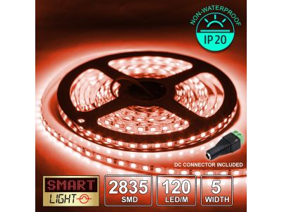 12V/5M SMD 2835 5MM IP20 Non-Waterproof Thin 5mm Strip 600 LED (120LED/M) - RED