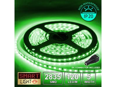 12V/5M SMD 2835 5MM IP20 Non-Waterproof Thin 5mm Strip 600 LED (120LED/M) - GREEN