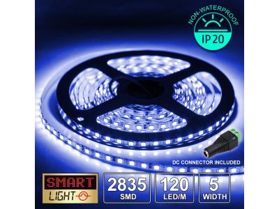 12V/5M SMD 2835 5MM IP20 Non-Waterproof Thin 5mm Strip 600 LED (120LED/M) - BLUE