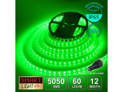 60 LED/M 24V SMD 5050 GREEN LED Strip IP67 (White PCB)