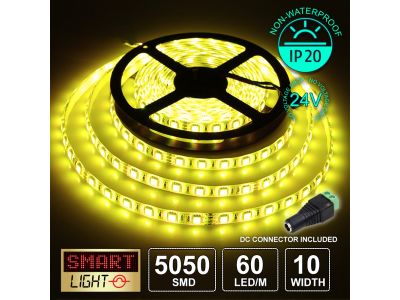 60 LED/M 24V SMD 5050 YELLOW LED Strip IP20 (White PCB)