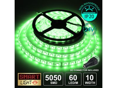 60 LED/M 24V SMD 5050 GREEN LED Strip IP20 (White PCB)