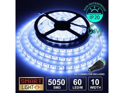 60 LED/M 24V SMD 5050 BLUE LED Strip IP20 (White PCB)
