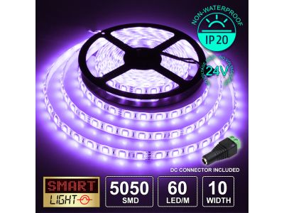 60 LED/M 24V SMD 5050 UV PURPLE LED Strip IP20 (White PCB)