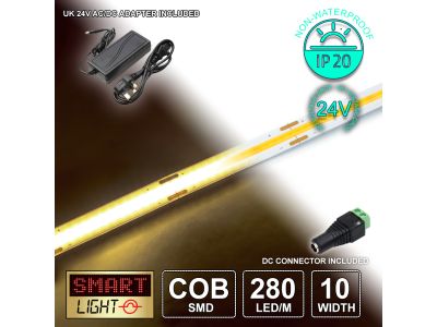 24V/5M WARM WHITE COB Continuous LED Strip Tape IP20/1400 LED with 24V AC Adaptor